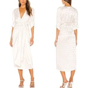 LN Callahan Knitwear Sami Draped Wrap Tie Waist Satin Midi Dress in Cream - XS